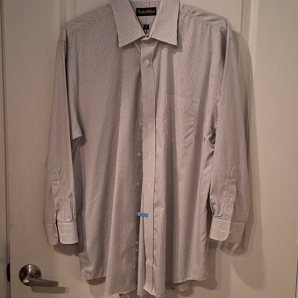 Moseley & Hollard Men's Blue and White Micro-Check Dress Shirt
